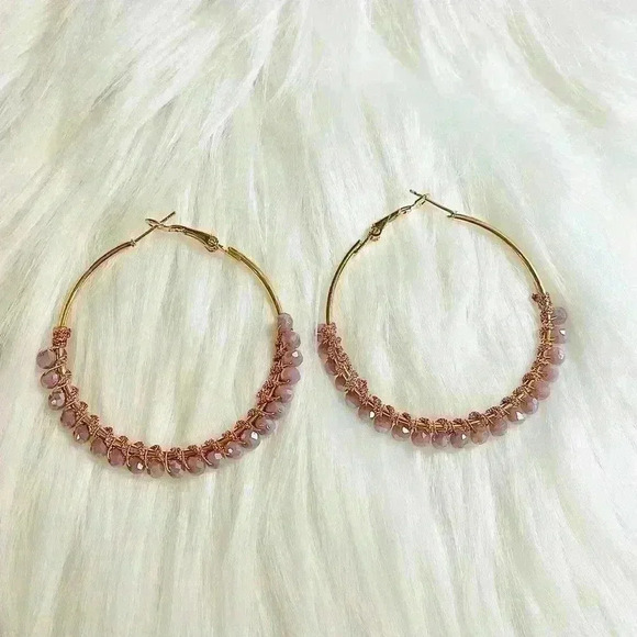 Rose Gold Beaded Hoop Earrings - Picture 4 of 6